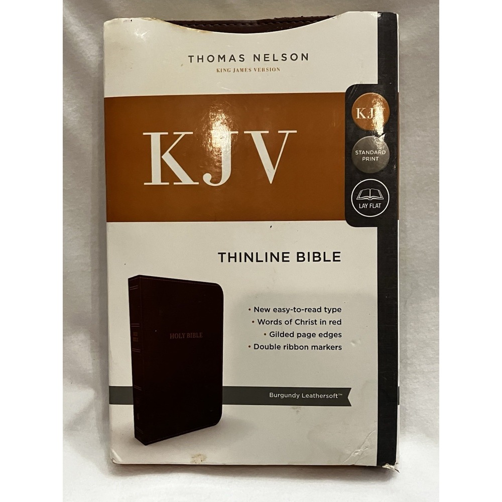 Thomas Nelson KJV Thinline Bible Burgundy Leathersoft Gold Gilded Edges New